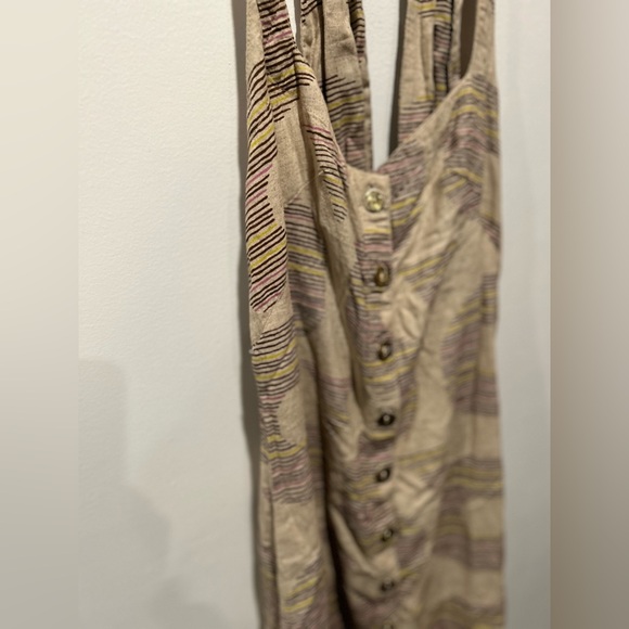 Anthropologie x Celandine Linen Halter V-Neck Button-Front Maxi Dress Beige Sz.M - Picture 3 of 6